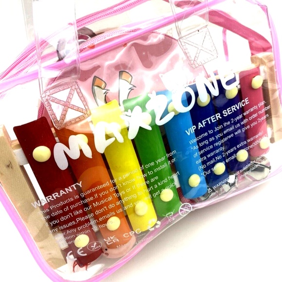 Musical Instrument Toy Set Wooden Kid Children Carry Case Pink Zipper Closure - Picture 7 of 8